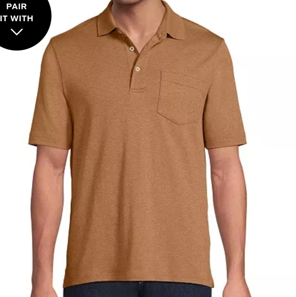 NWOT Lands' End Canyon CamelHeather Cotton Short Sleeve Polo Shirt Size L Mens